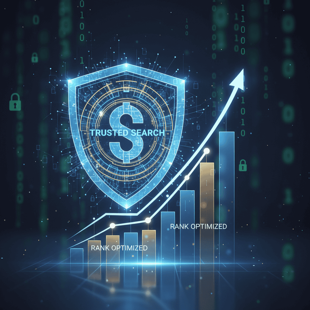 Digital shield merging with search ranking graph representing improved website security signals